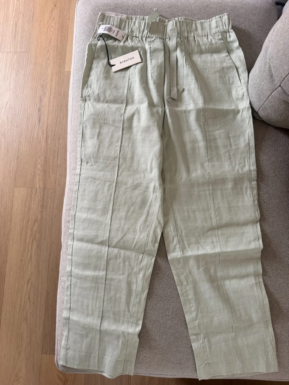 Babaton Light Sage Ankle Length Linen-Blend Pants, Size S, NEW